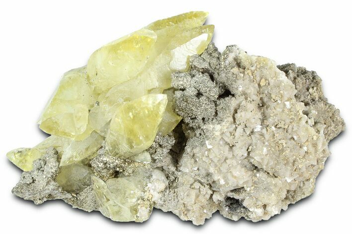 Glittering Pyrite & Yellow Calcite Crystals on Matrix - Missouri #363379